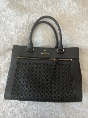 Kate Spade Black Perforated Leather handle bag with Gold Hardware shoulder strap